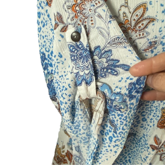 EVANS I pry Floral Button Down Shirt Sandy Ptuck 3/4 Sleeve EUC Size 16 SKU0415 - Picture 5 of 7